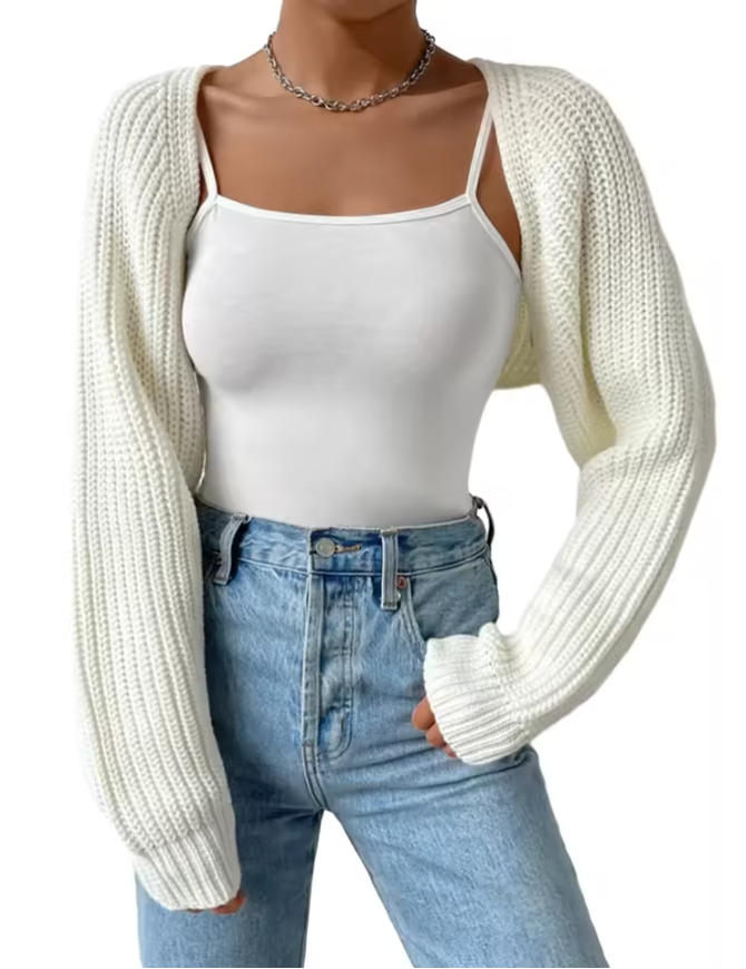 Women's Knitted Cardigan Top, Bolero Shrug Cropped Style, 3 Color Options