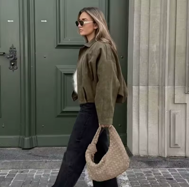 Women's Bomber Jacket with Collar and Zipper, 3 Color Options