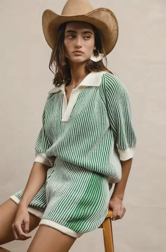 Women Two Piece Set, Top and Bottom, Casual Wear, Stylish Striped Pattern, 4 Color Options