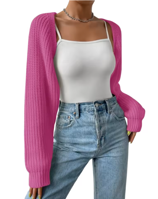 Women's Knitted Cardigan Top, Bolero Shrug Cropped Style, 3 Color Options