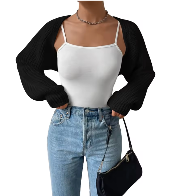 Women's Knitted Cardigan Top, Bolero Shrug Cropped Style, 3 Color Options