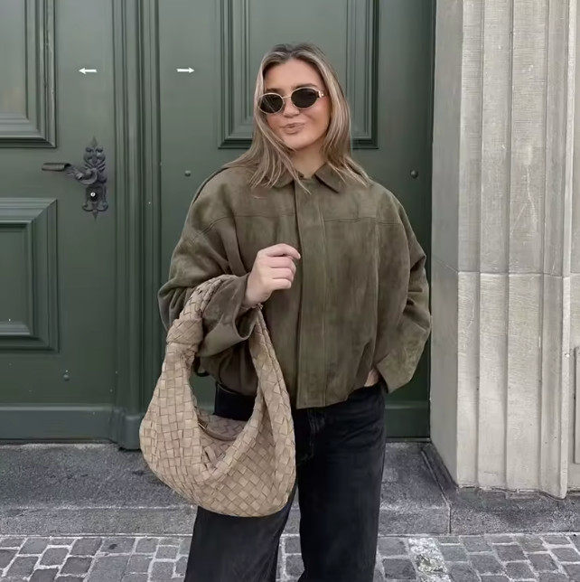 Women's Bomber Jacket with Collar and Zipper, 3 Color Options