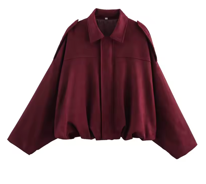 Women's Bomber Jacket with Collar and Zipper, 3 Color Options